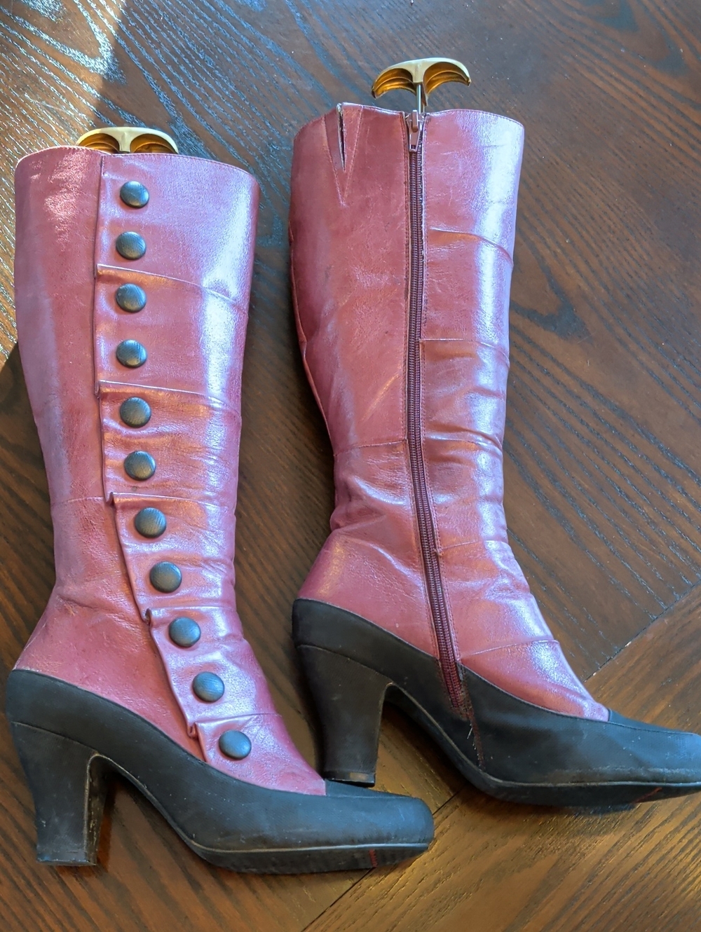 Miz Mooz Button-Front Knee High Boots in Burgundy